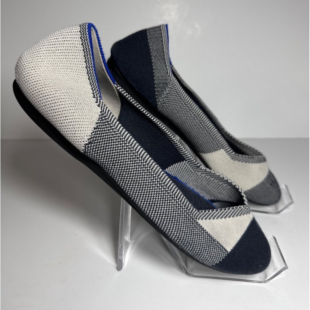 Rothys Flat Shoes W11 Navy & Cream Knit Eco-Friendly Recycled Material Lightweig